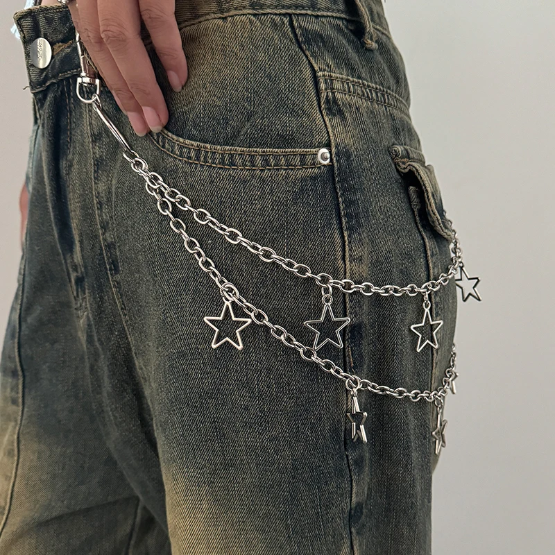 Unisex Jeans Pants Chain Belts For Men and Women Punk Metal Crescent Geometric Bag Chain Hip Hop Hipster Cool Street Keychain
