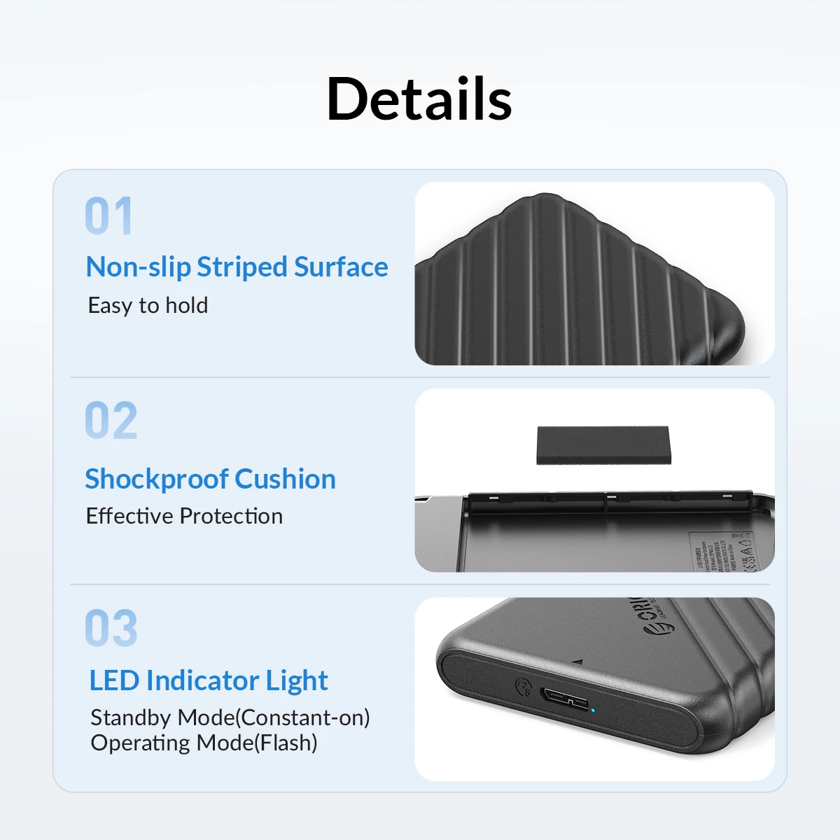 ORICO 2.5" Hard Drive Enclosure 2.5 Inch HDD Case USB Type C SATA 5Gbps for SSD HDD 9.5 7mm External Hard Drive Disk Case for Pc