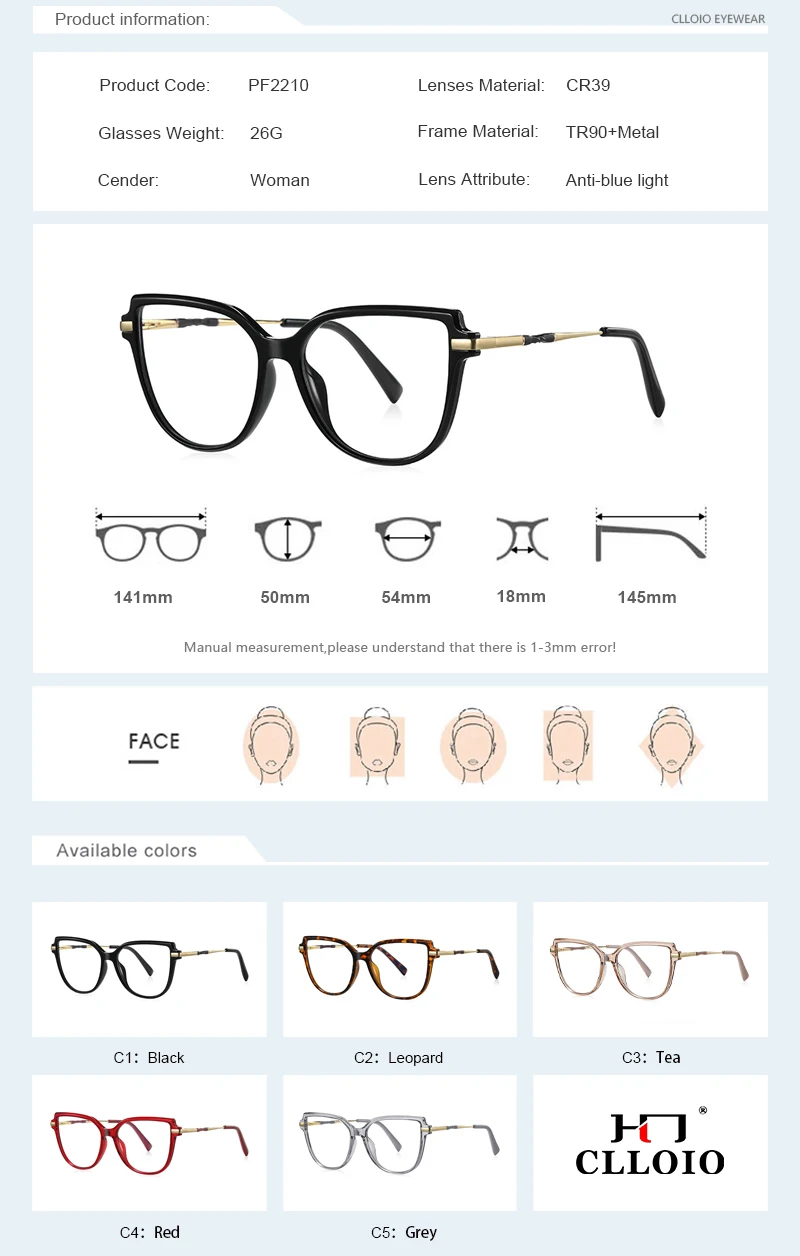 CLLOIO TR90 Women Anti blue Blocking Reading Eyeglass Fashion Oversize Cat Eye Frame Photochromic Prescription Optical Glasse
