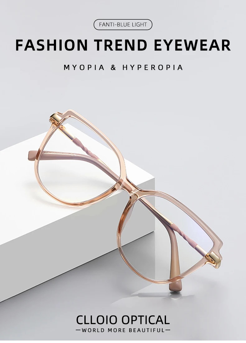 CLLOIO TR90 Women Anti blue Blocking Reading Eyeglass Fashion Oversize Cat Eye Frame Photochromic Prescription Optical Glasse