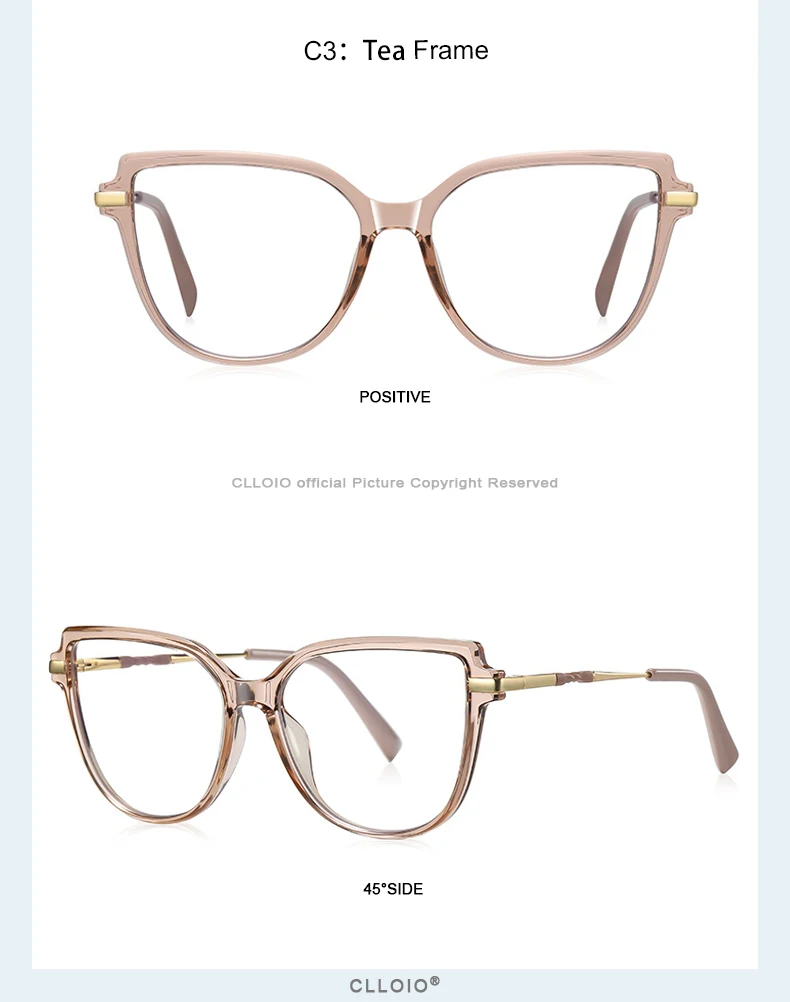 CLLOIO TR90 Women Anti blue Blocking Reading Eyeglass Fashion Oversize Cat Eye Frame Photochromic Prescription Optical Glasse
