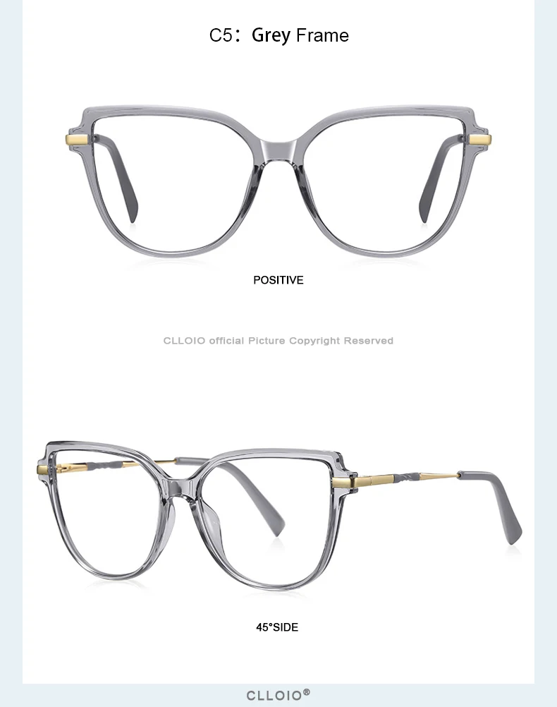 CLLOIO TR90 Women Anti blue Blocking Reading Eyeglass Fashion Oversize Cat Eye Frame Photochromic Prescription Optical Glasse