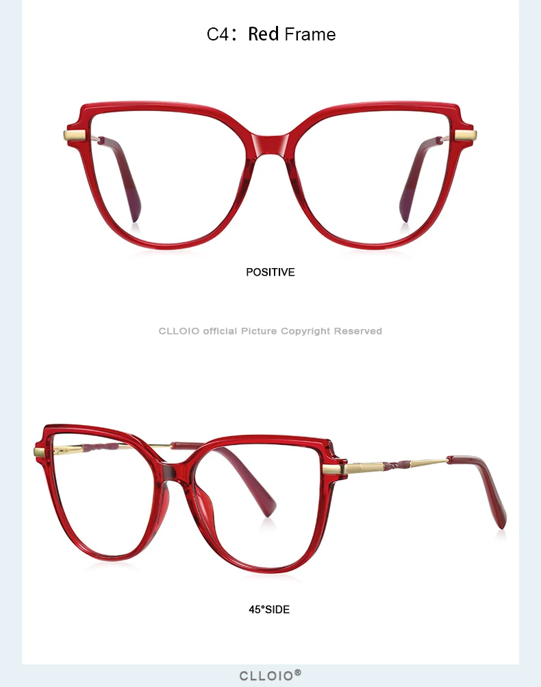 CLLOIO TR90 Women Anti blue Blocking Reading Eyeglass Fashion Oversize Cat Eye Frame Photochromic Prescription Optical Glasse