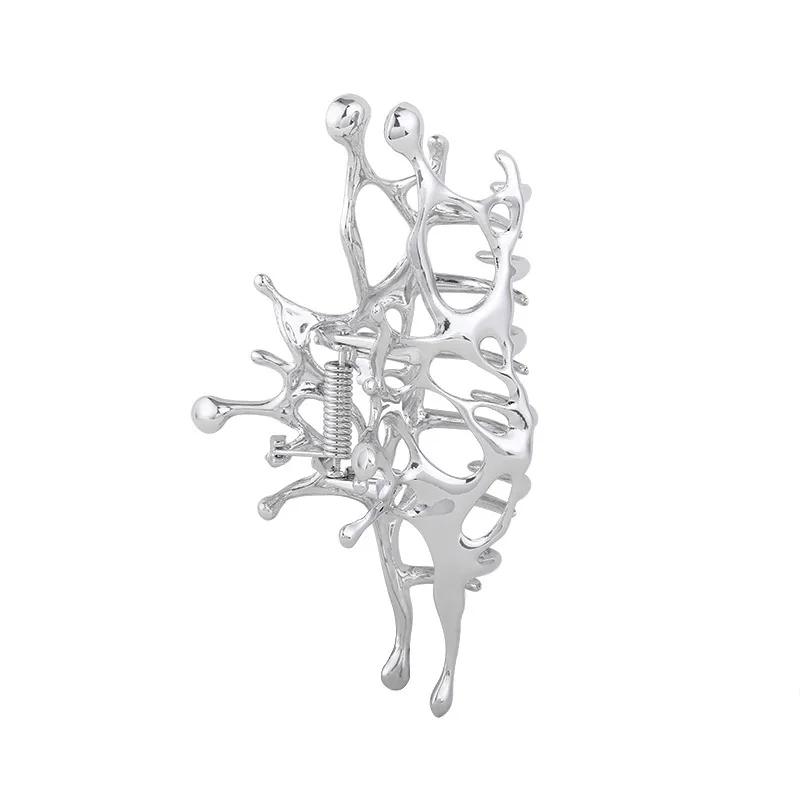Y2k Geometric Claw Clips Women Large Metal Silver Color Korean Fashion Shark Hair Clips Grab Clamps Girls Hair Accessories