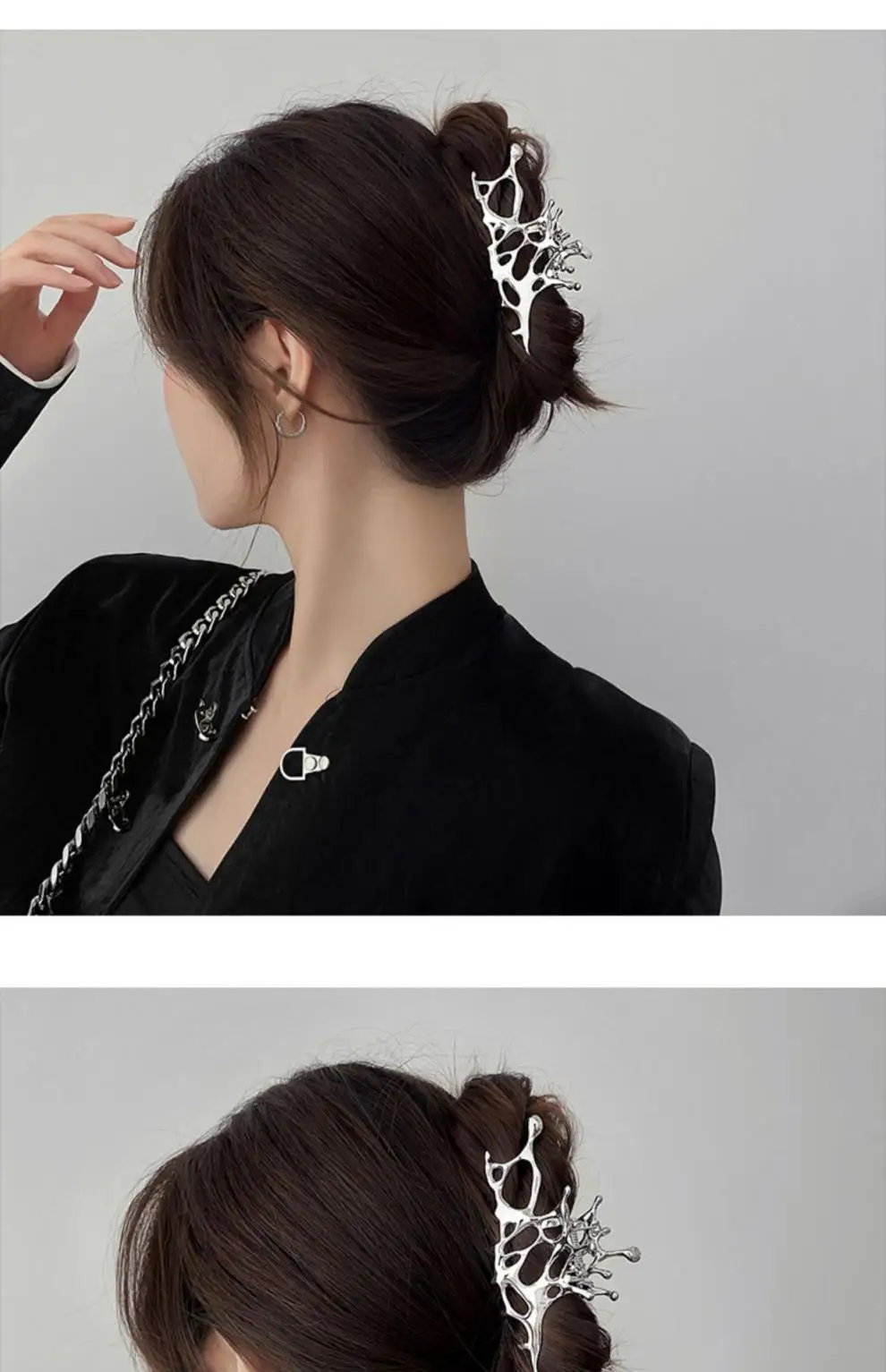 Y2k Geometric Claw Clips Women Large Metal Silver Color Korean Fashion Shark Hair Clips Grab Clamps Girls Hair Accessories