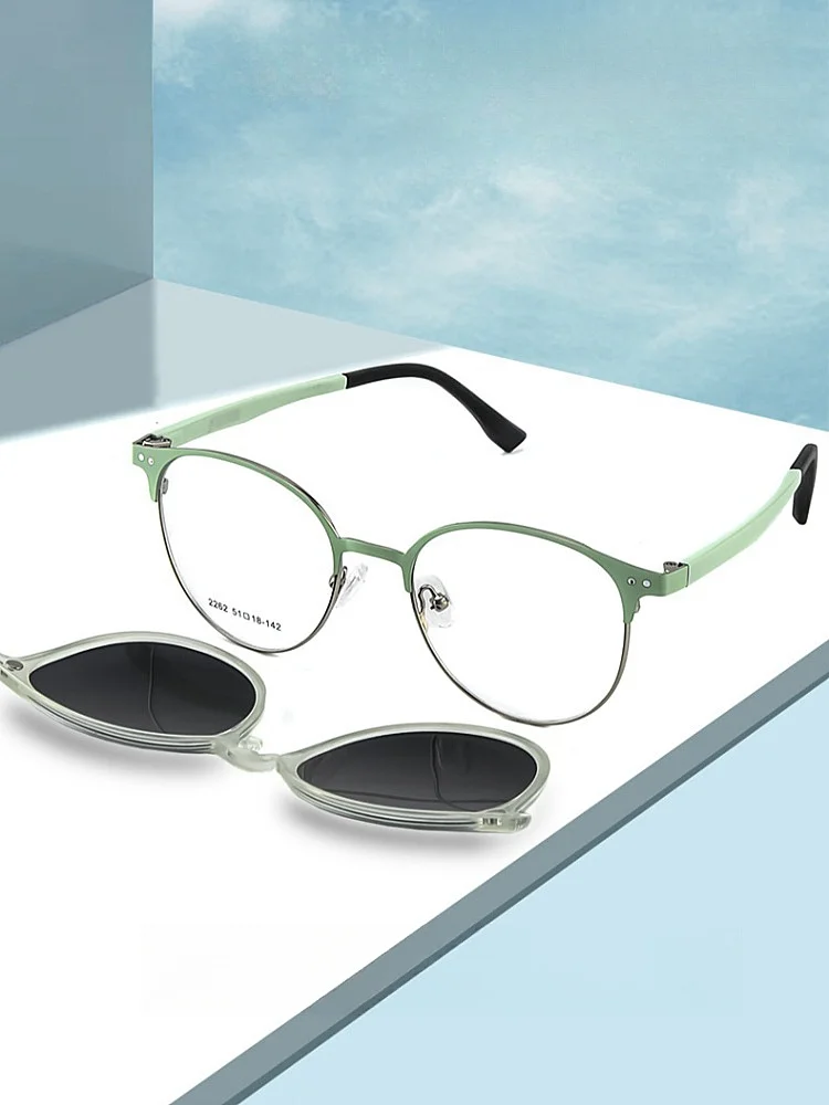 F·DRACON Alloy Frame New Polarized Magnetic 2-in-1 Round Women's Frame Driving Fishing Optical Prescription Sunglasses Men 2262