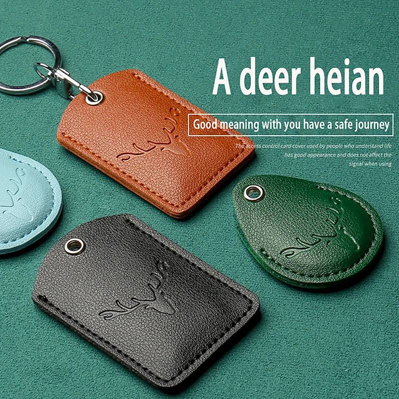 Access Card Case Leather Card Holder Keychain Key Ring Door Lock Access Tags ID Card Case Keychain Access Card Bag