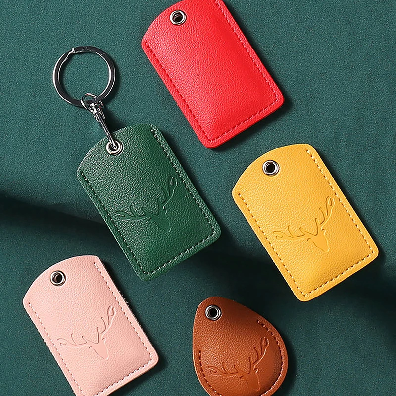 Access Card Case Leather Card Holder Keychain Key Ring Door Lock Access Tags ID Card Case Keychain Access Card Bag