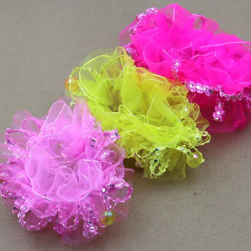 Children Dance Hair Accessories Headdress Flower Performance Cute Lace Little Princess Solid Color Edge Wrist Flower Hair Ties