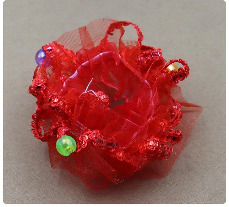 Children Dance Hair Accessories Headdress Flower Performance Cute Lace Little Princess Solid Color Edge Wrist Flower Hair Ties