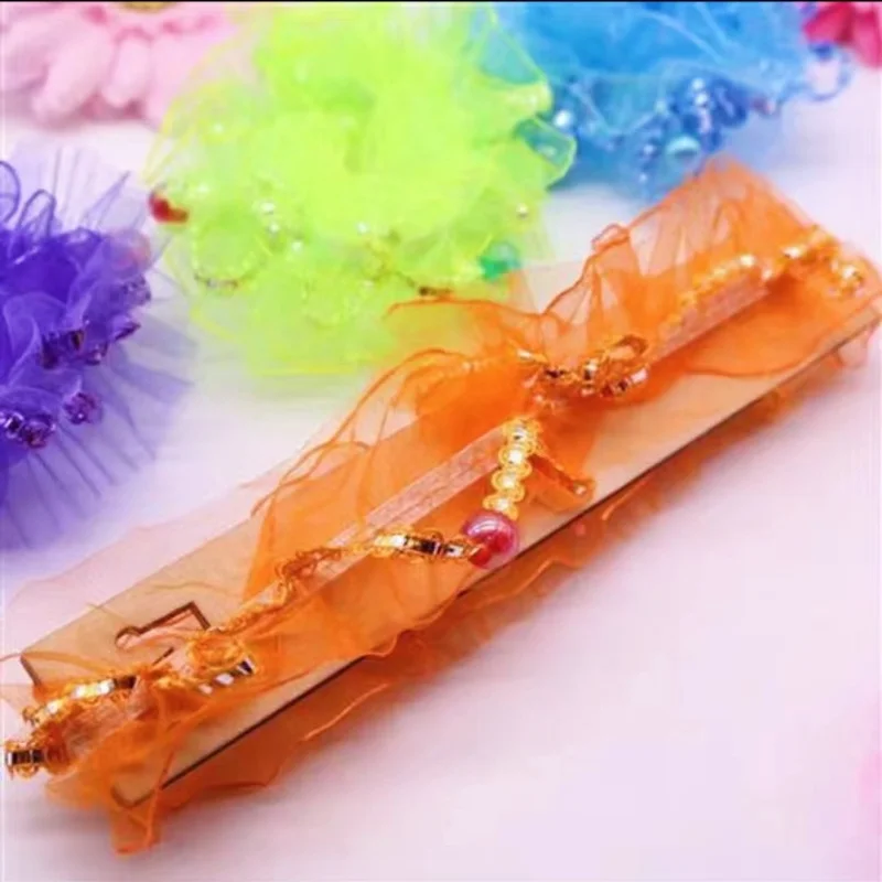 Children Dance Hair Accessories Headdress Flower Performance Cute Lace Little Princess Solid Color Edge Wrist Flower Hair Ties