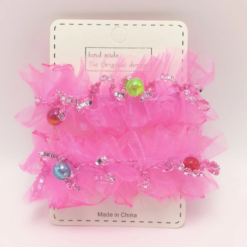 Children Dance Hair Accessories Headdress Flower Performance Cute Lace Little Princess Solid Color Edge Wrist Flower Hair Ties