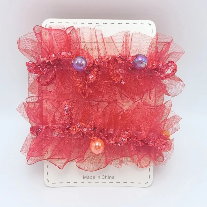 Children Dance Hair Accessories Headdress Flower Performance Cute Lace Little Princess Solid Color Edge Wrist Flower Hair Ties