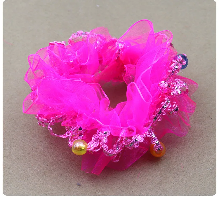 Children Dance Hair Accessories Headdress Flower Performance Cute Lace Little Princess Solid Color Edge Wrist Flower Hair Ties
