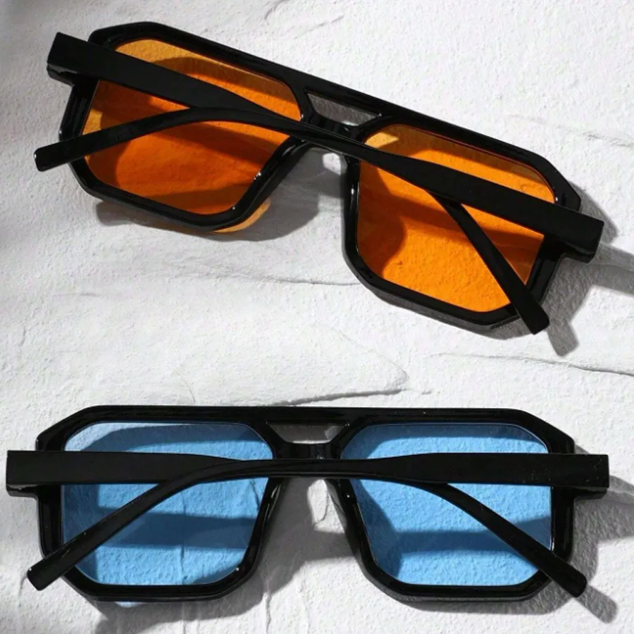 2PCS Retro Style Square fashion Men's Sunglasses Outdoor Sports Vacation Beach Summer Decorative Glasses