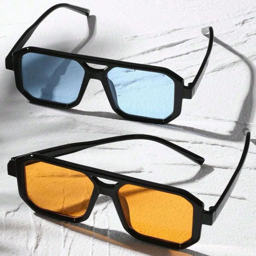 2PCS Retro Style Square fashion Men's Sunglasses Outdoor Sports Vacation Beach Summer Decorative Glasses