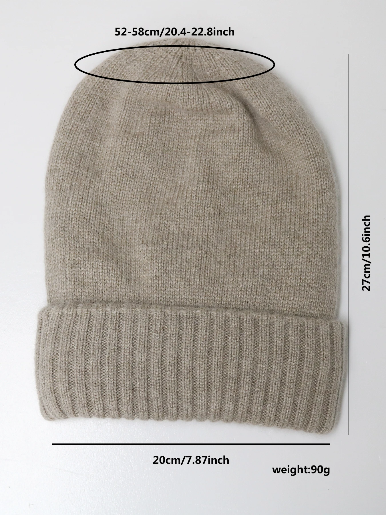 100%Cashmere Beanie Hat for Women's Winter Satin Lined Knitted Solid Skullies Cap Silk Lining Soft Warm Slouchy Bonnet