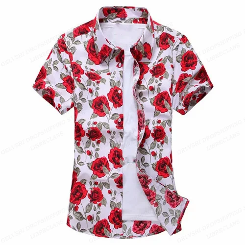 Summer Floral Hawaiian Shirts Men Fashion Short Sleeve Shirt Flower Blouse Turn Over Collar Casual Lapel Camisas Men's Clothing