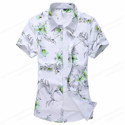 Summer Floral Hawaiian Shirts Men Fashion Short Sleeve Shirt Flower Blouse Turn Over Collar Casual Lapel Camisas Men's Clothing