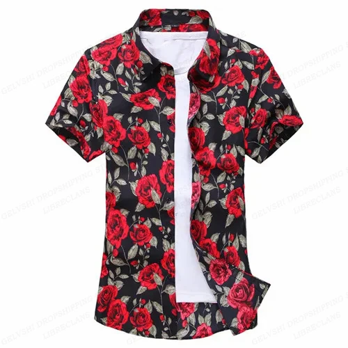 Summer Floral Hawaiian Shirts Men Fashion Short Sleeve Shirt Flower Blouse Turn Over Collar Casual Lapel Camisas Men's Clothing