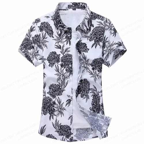 Summer Floral Hawaiian Shirts Men Fashion Short Sleeve Shirt Flower Blouse Turn Over Collar Casual Lapel Camisas Men's Clothing