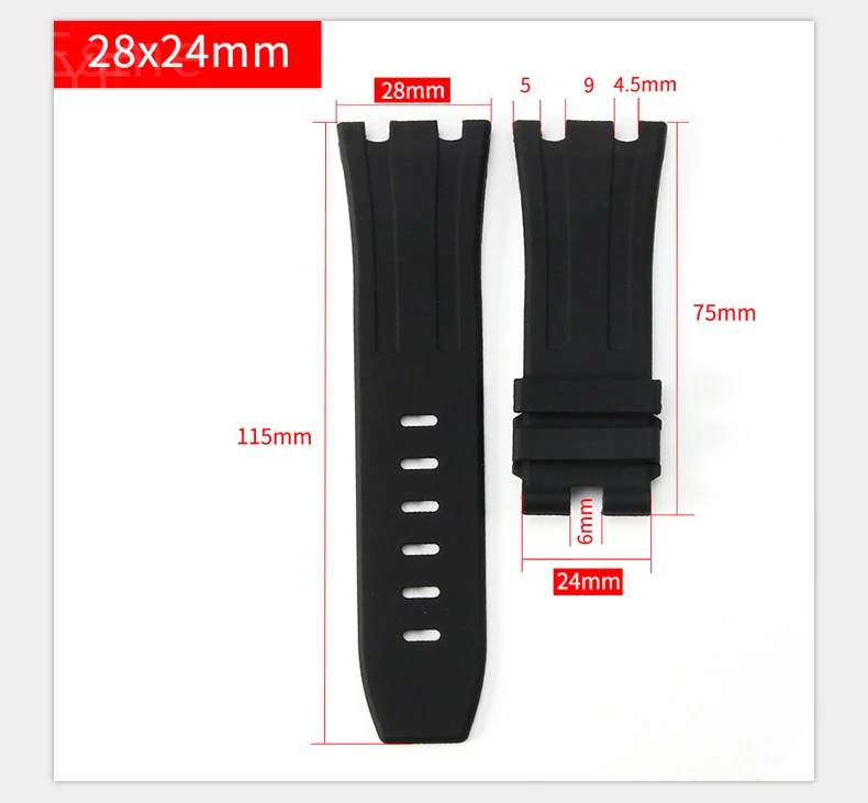 Durable Waterproof Sweat-Proof Comfortable Rubber Silicone WatchStrap for Ap Aibi Royal Oak 15703 Offshore Series 28mm Watchband