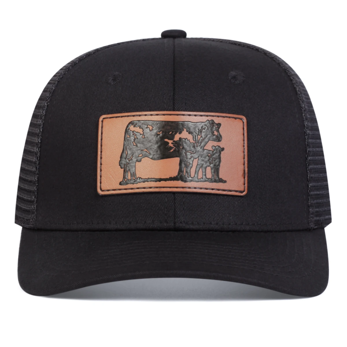 Unisex Brown Cow Leather Label Baseball Net Caps Spring and Summer Outdoor Adjustable Casual Hats Sunscreen Hat