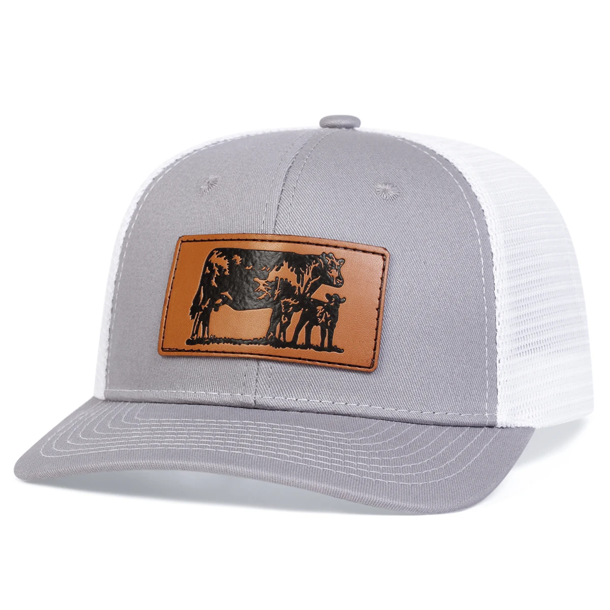Unisex Brown Cow Leather Label Baseball Net Caps Spring and Summer Outdoor Adjustable Casual Hats Sunscreen Hat