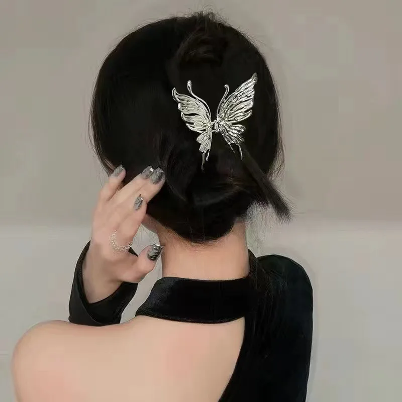 Butterfly Hair Clip Bright Silver Cross Geometric Hairpin Rose Flower Hair Claw Woman Girls Styling Barrette Headdress