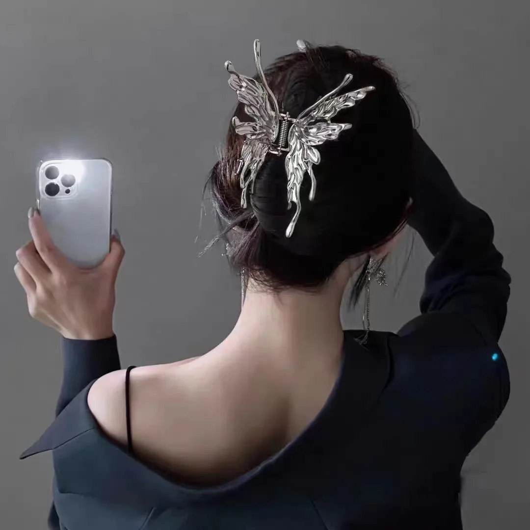 Butterfly Hair Clip Bright Silver Cross Geometric Hairpin Rose Flower Hair Claw Woman Girls Styling Barrette Headdress