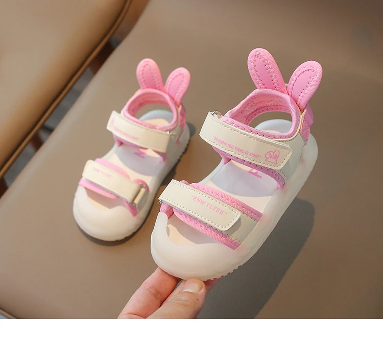 Children's Sandals 2-12 Years Old Cartoon Greenish Pink Soft Boys Girls Beach Shoes Casual Non-slip Kids Baby Sports Sandals