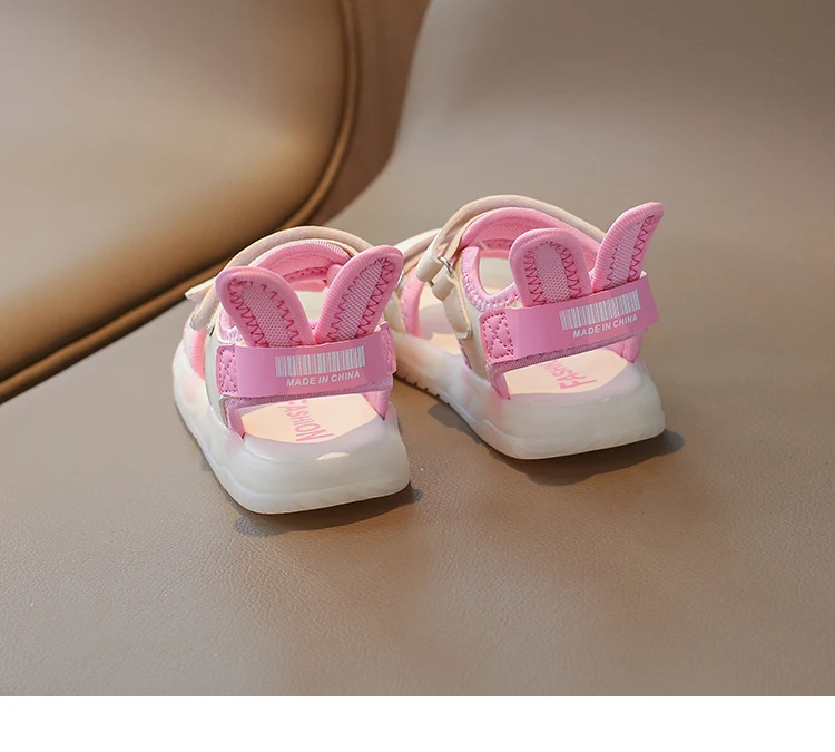 Children's Sandals 2-12 Years Old Cartoon Greenish Pink Soft Boys Girls Beach Shoes Casual Non-slip Kids Baby Sports Sandals