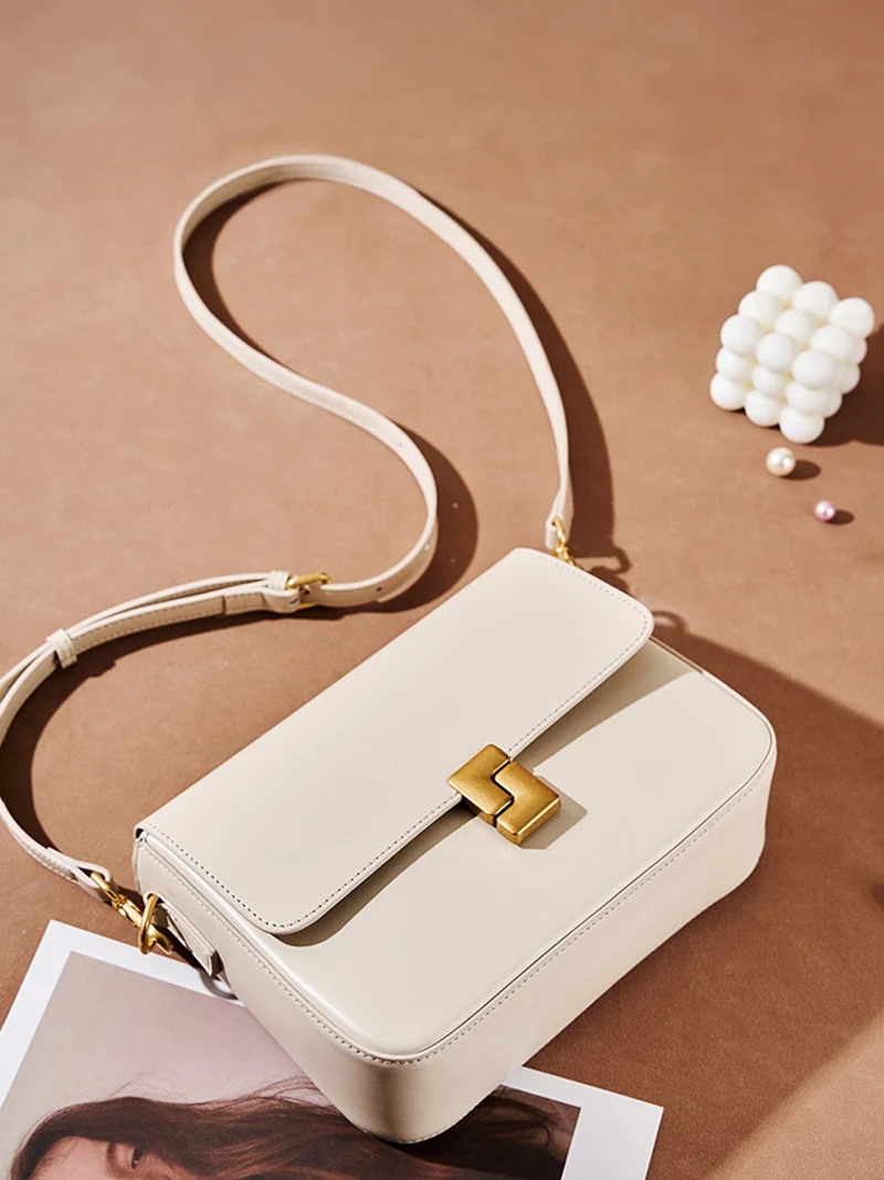 New Women Casual Split Leather Underarm Handbag Ladies Commuter Shoulder Crossbody Tofu Bag Fashionable Girl's Small Square Bags