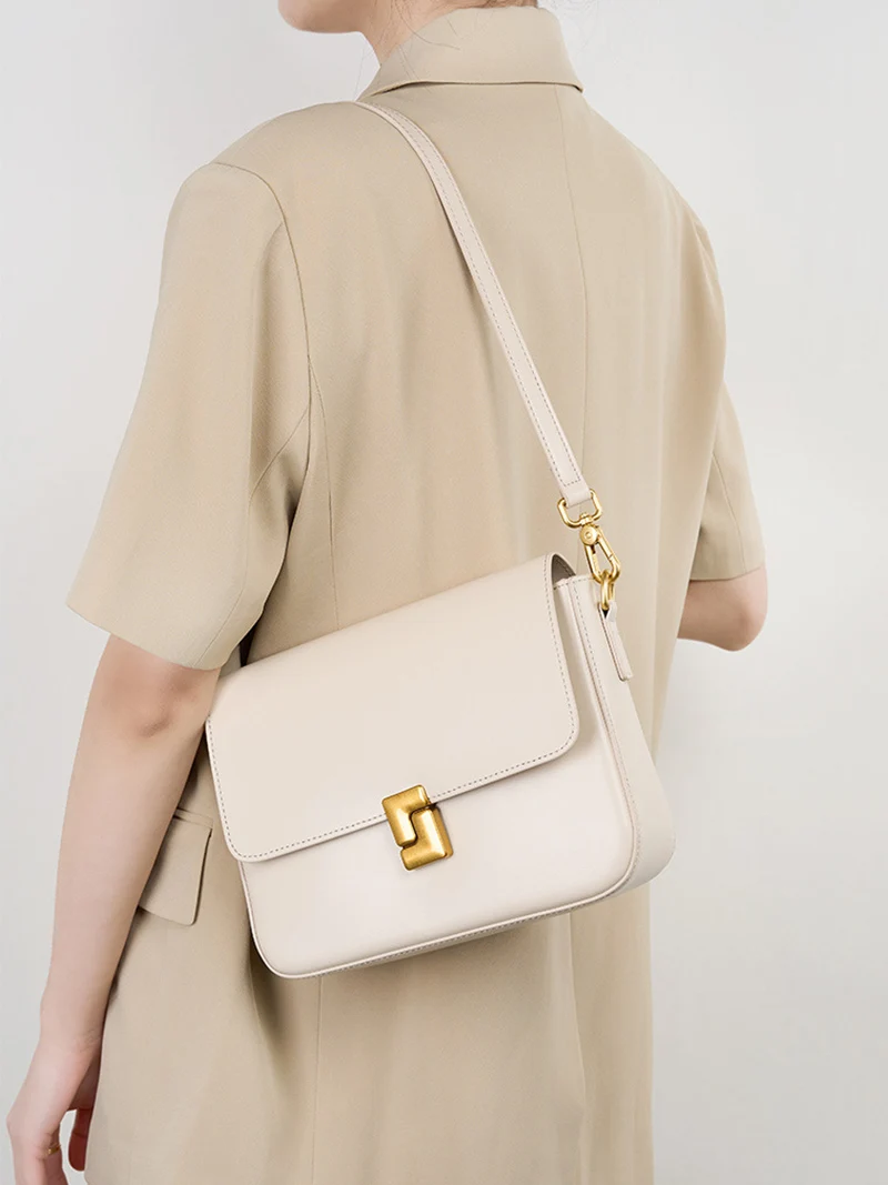 New Women Casual Split Leather Underarm Handbag Ladies Commuter Shoulder Crossbody Tofu Bag Fashionable Girl's Small Square Bags