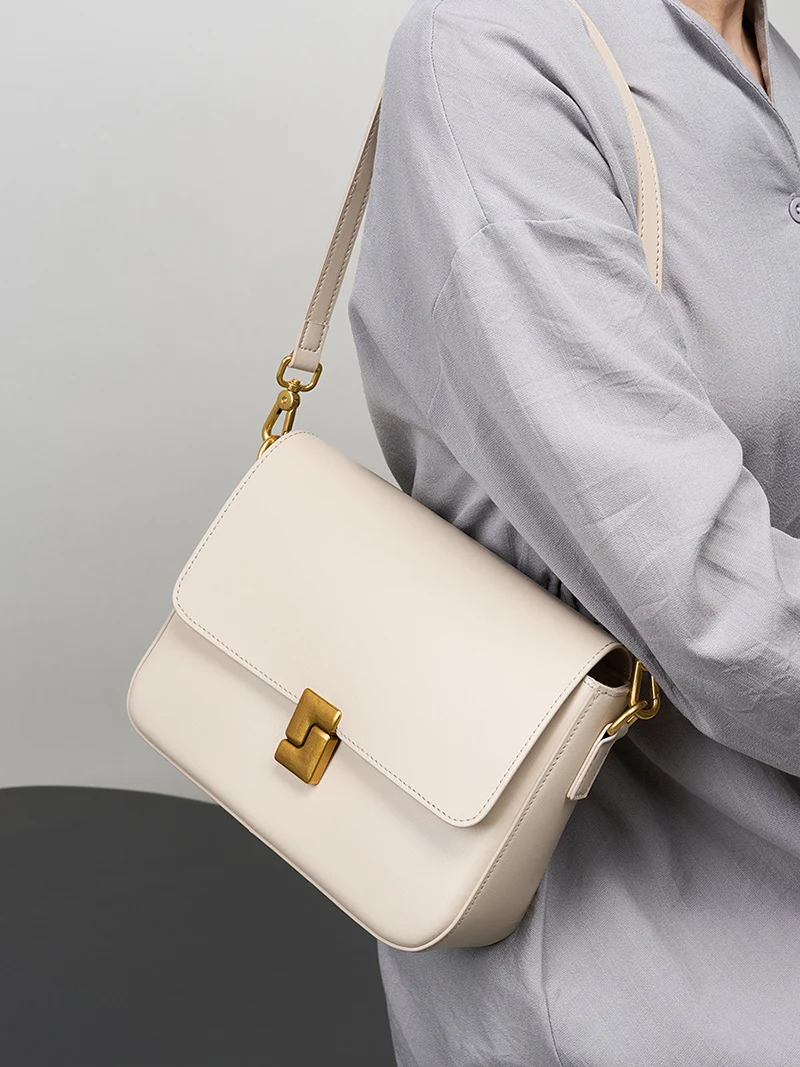 New Women Casual Split Leather Underarm Handbag Ladies Commuter Shoulder Crossbody Tofu Bag Fashionable Girl's Small Square Bags