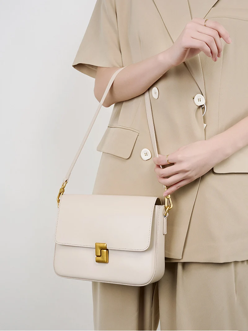 New Women Casual Split Leather Underarm Handbag Ladies Commuter Shoulder Crossbody Tofu Bag Fashionable Girl's Small Square Bags