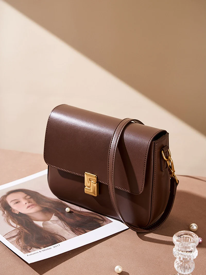 New Women Casual Split Leather Underarm Handbag Ladies Commuter Shoulder Crossbody Tofu Bag Fashionable Girl's Small Square Bags