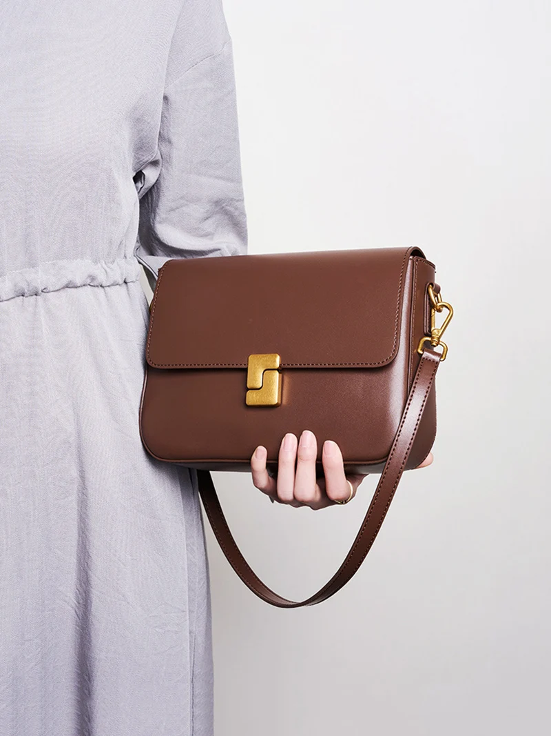 New Women Casual Split Leather Underarm Handbag Ladies Commuter Shoulder Crossbody Tofu Bag Fashionable Girl's Small Square Bags