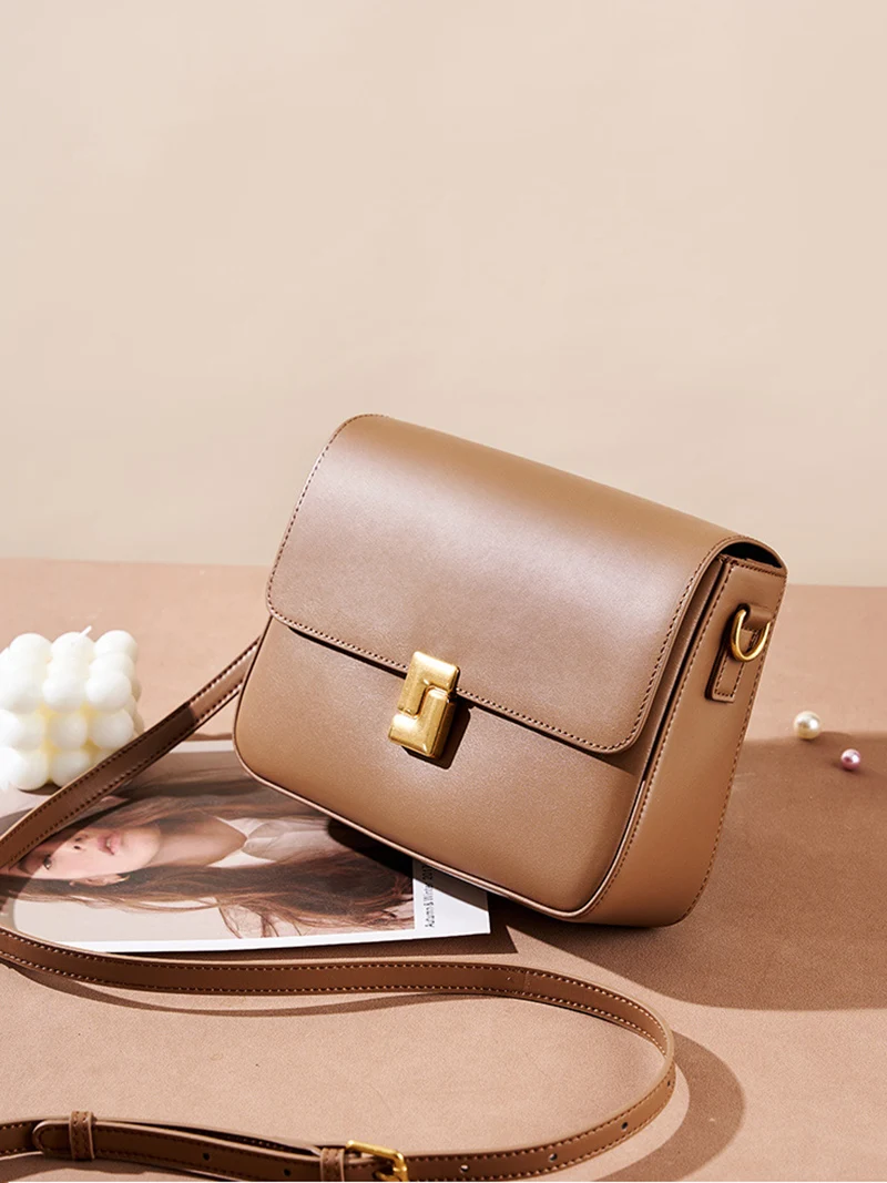 New Women Casual Split Leather Underarm Handbag Ladies Commuter Shoulder Crossbody Tofu Bag Fashionable Girl's Small Square Bags