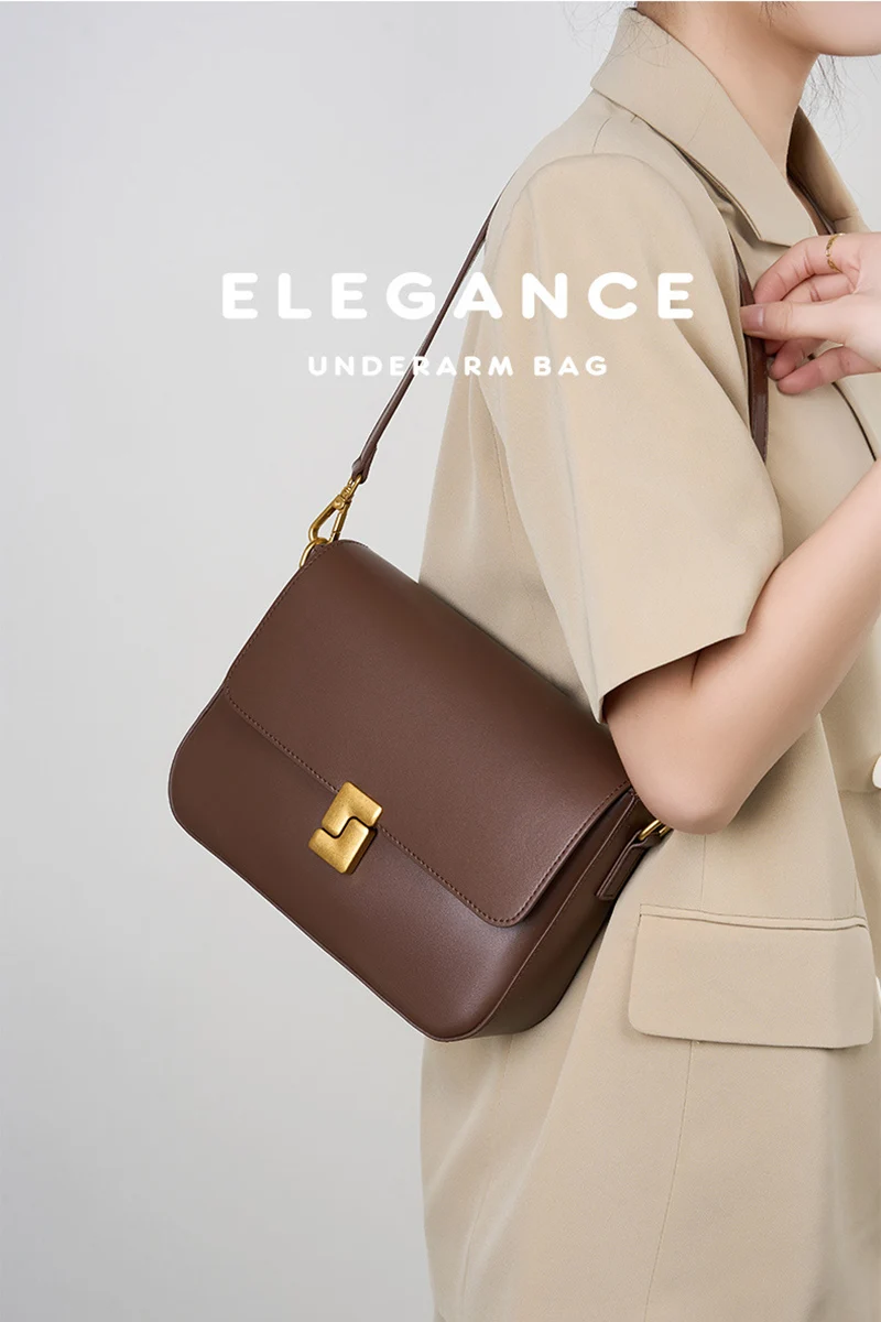 New Women Casual Split Leather Underarm Handbag Ladies Commuter Shoulder Crossbody Tofu Bag Fashionable Girl's Small Square Bags