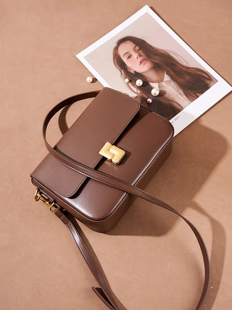 New Women Casual Split Leather Underarm Handbag Ladies Commuter Shoulder Crossbody Tofu Bag Fashionable Girl's Small Square Bags