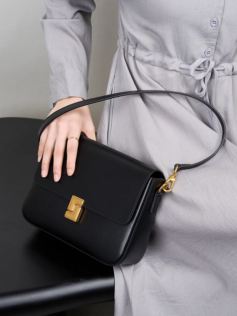 New Women Casual Split Leather Underarm Handbag Ladies Commuter Shoulder Crossbody Tofu Bag Fashionable Girl's Small Square Bags