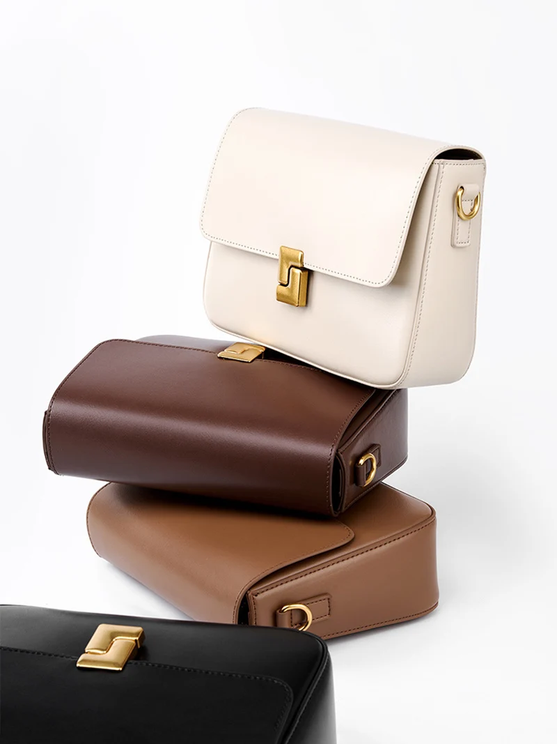 New Women Casual Split Leather Underarm Handbag Ladies Commuter Shoulder Crossbody Tofu Bag Fashionable Girl's Small Square Bags