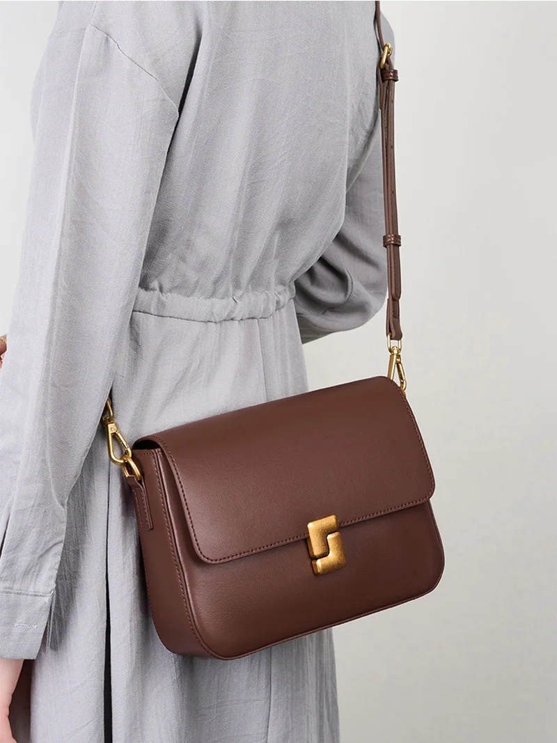 New Women Casual Split Leather Underarm Handbag Ladies Commuter Shoulder Crossbody Tofu Bag Fashionable Girl's Small Square Bags