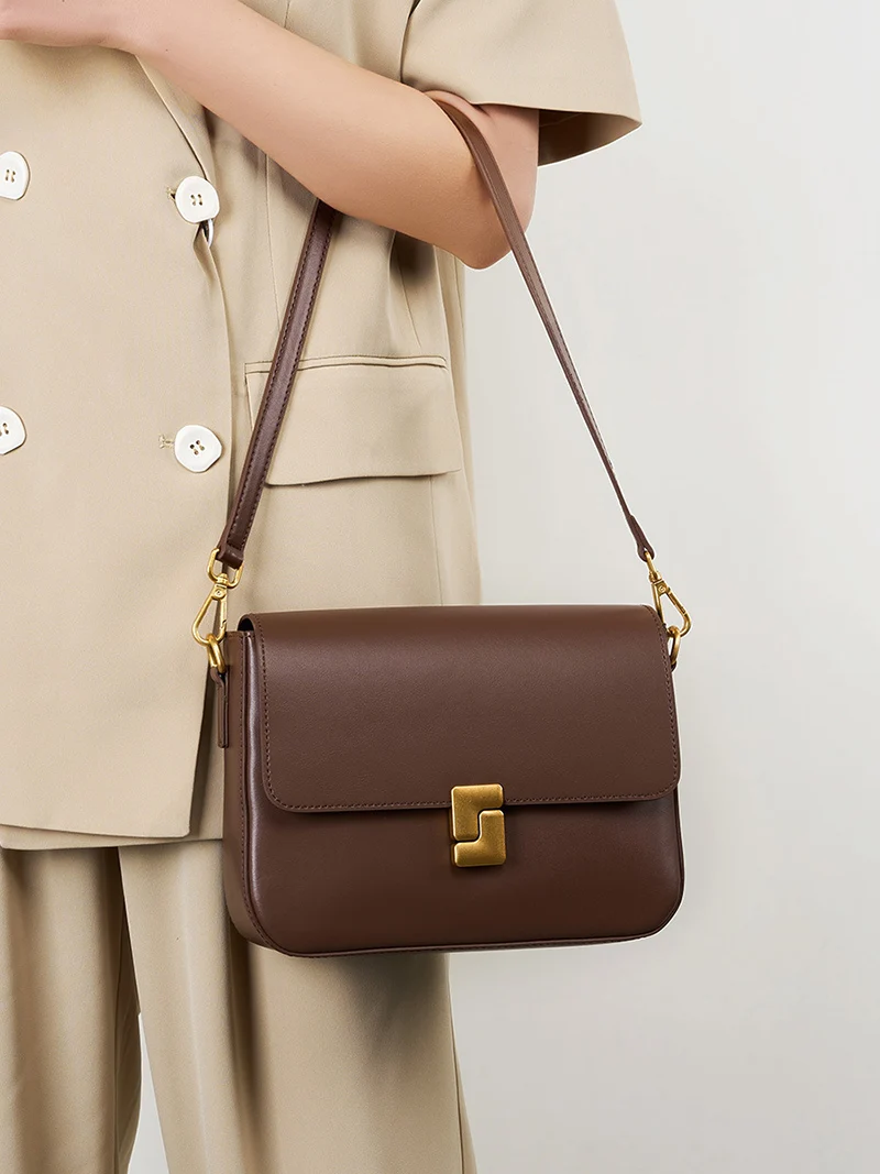 New Women Casual Split Leather Underarm Handbag Ladies Commuter Shoulder Crossbody Tofu Bag Fashionable Girl's Small Square Bags