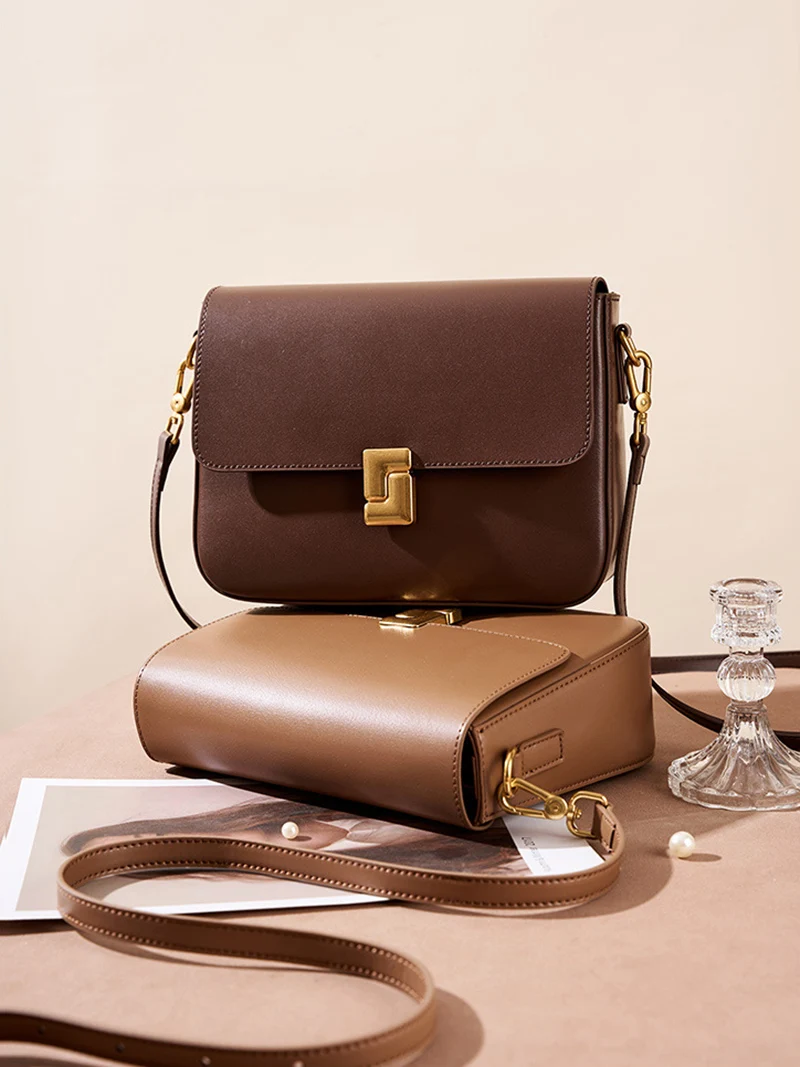 New Women Casual Split Leather Underarm Handbag Ladies Commuter Shoulder Crossbody Tofu Bag Fashionable Girl's Small Square Bags