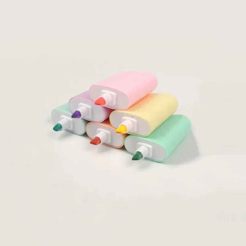 6 Pcs/Lot Cute Cartoon Highlighters School Office Stationery Students Drawing Supplies Kawaii Ice Cream Mini Paint Marker Pen