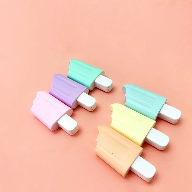 6 Pcs/Lot Cute Cartoon Highlighters School Office Stationery Students Drawing Supplies Kawaii Ice Cream Mini Paint Marker Pen