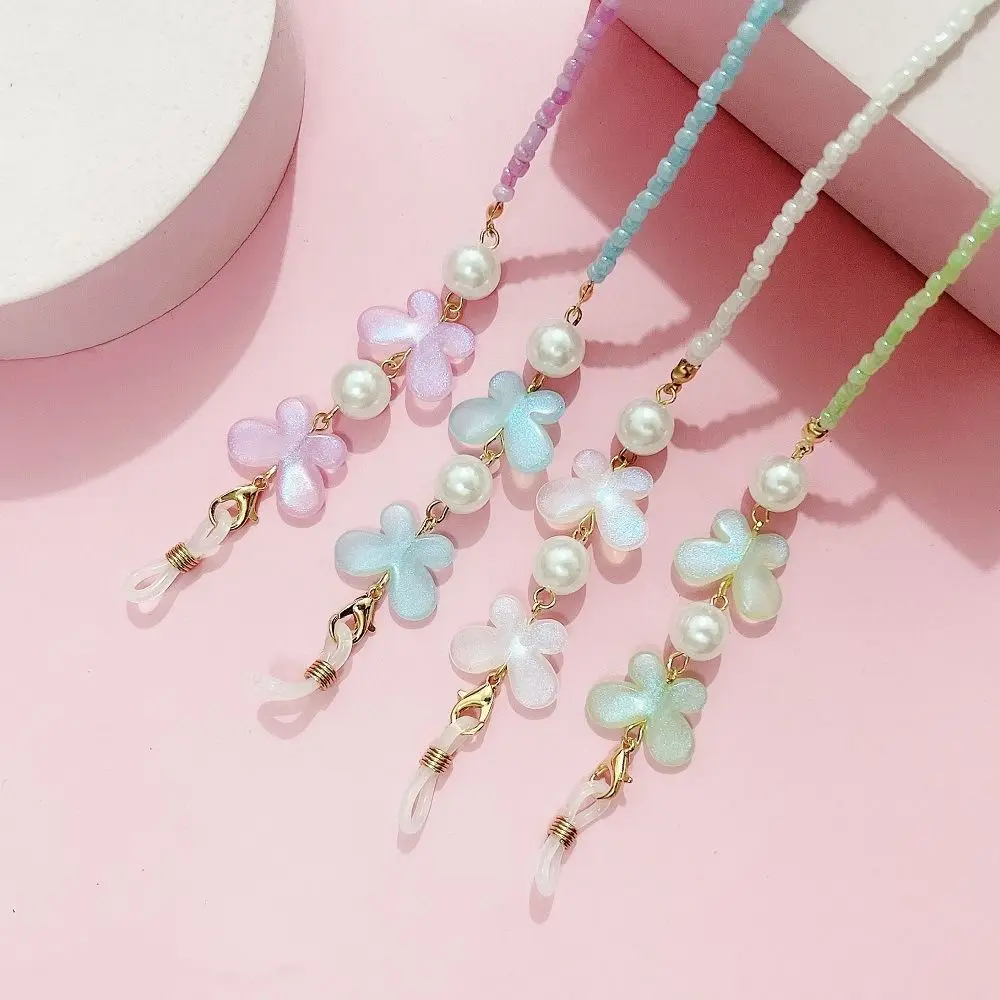 Adjustable Sunglasses Lanyard Strap Anti-slip Reading Glasses Eyeglass Chain Colorful Mask Chains Butterfly Pearl Hanging Rope