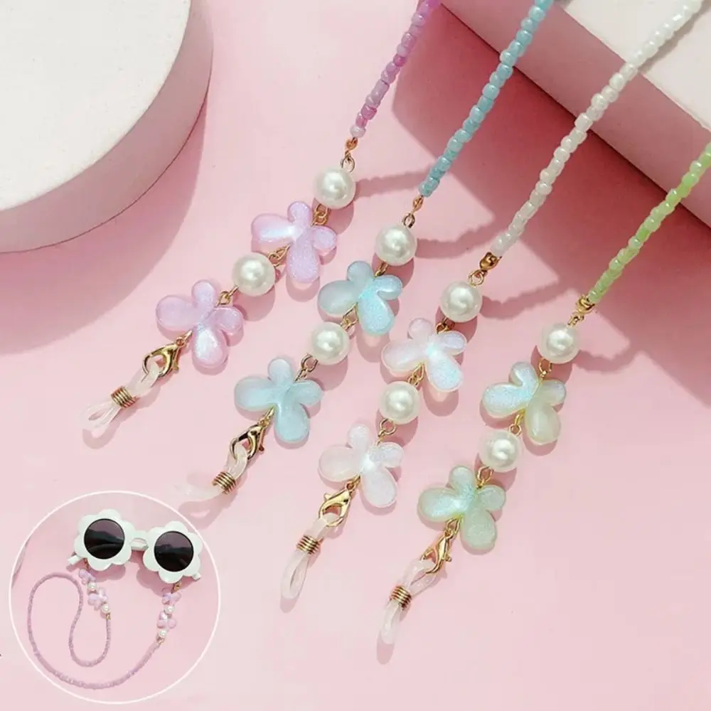 Adjustable Sunglasses Lanyard Strap Anti-slip Reading Glasses Eyeglass Chain Colorful Mask Chains Butterfly Pearl Hanging Rope